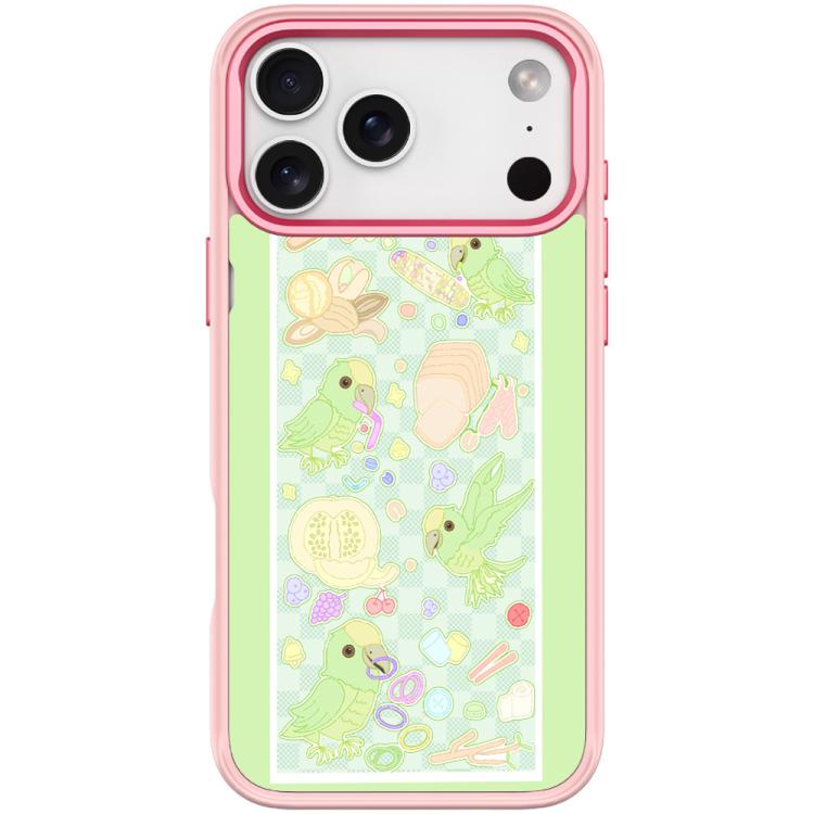 For iPhone 17 Pro Green Parrot Pattern Magnetic Phone Case(Pink)