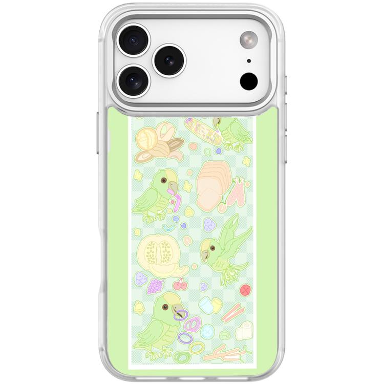 For iPhone 17 Pro Green Parrot Pattern Magnetic Phone Case(Transparent White)