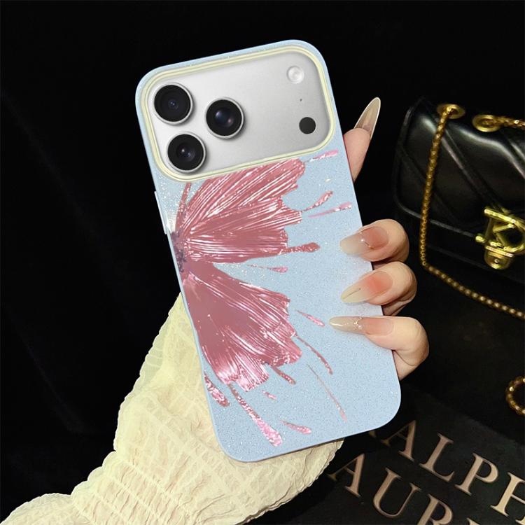 For iPhone 17 Pro Half Butterfly Pattern IMD Glitter PC Hybrid TPU Phone Case(Blue)