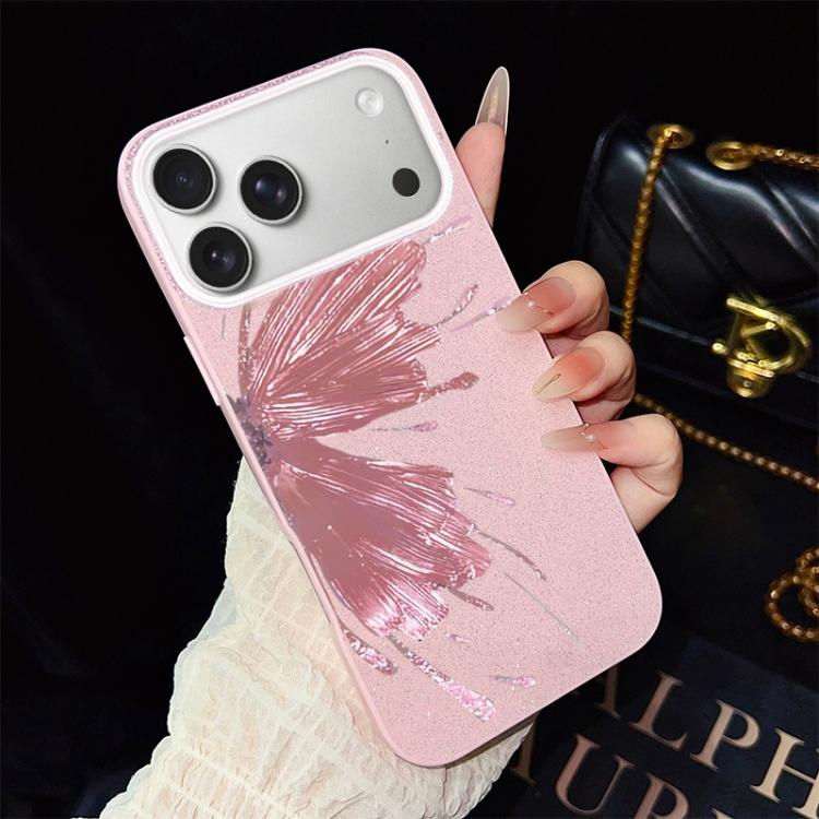 For iPhone 17 Pro Half Butterfly Pattern IMD Glitter PC Hybrid TPU Phone Case(Pink)