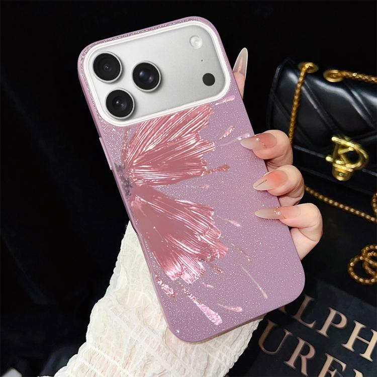 For iPhone 17 Pro Half Butterfly Pattern IMD Glitter PC Hybrid TPU Phone Case(Purple)