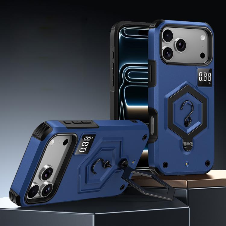 For iPhone 17 Pro Hexagon Armor Magnetic Holder Weighing Scale Phone Case(Blue)