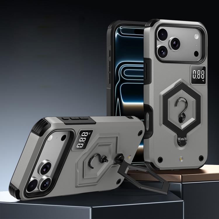 For iPhone 17 Pro Hexagon Armor Magnetic Holder Weighing Scale Phone Case(Grey)