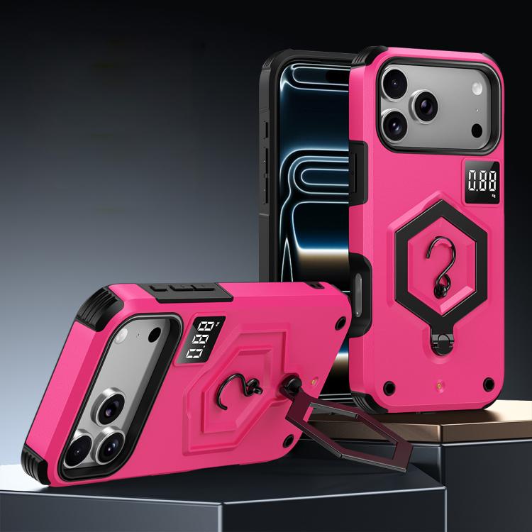For iPhone 17 Pro Hexagon Armor Magnetic Holder Weighing Scale Phone Case(Rose Red)
