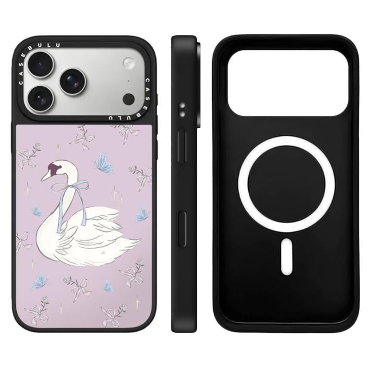 For iPhone 17 Pro Hi Forest Series Pattern Camera Control Button Mirror Magnetic Phone Case(Swan Bow)