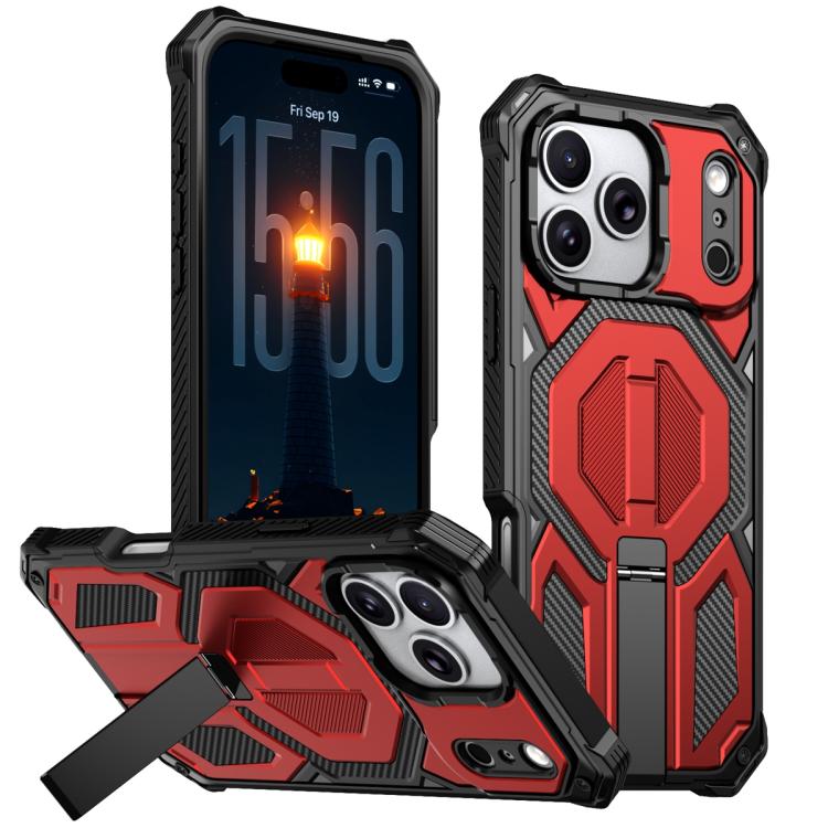 For iPhone 17 Pro Hidden Metal Holder Magnetic Shockproof Phone Case(Red)