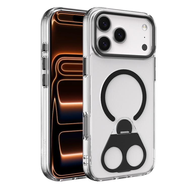For iPhone 17 Pro High Transparent MagSafe TPU Phone Case with 360 Degrees Rotating Ring Holder(Black)