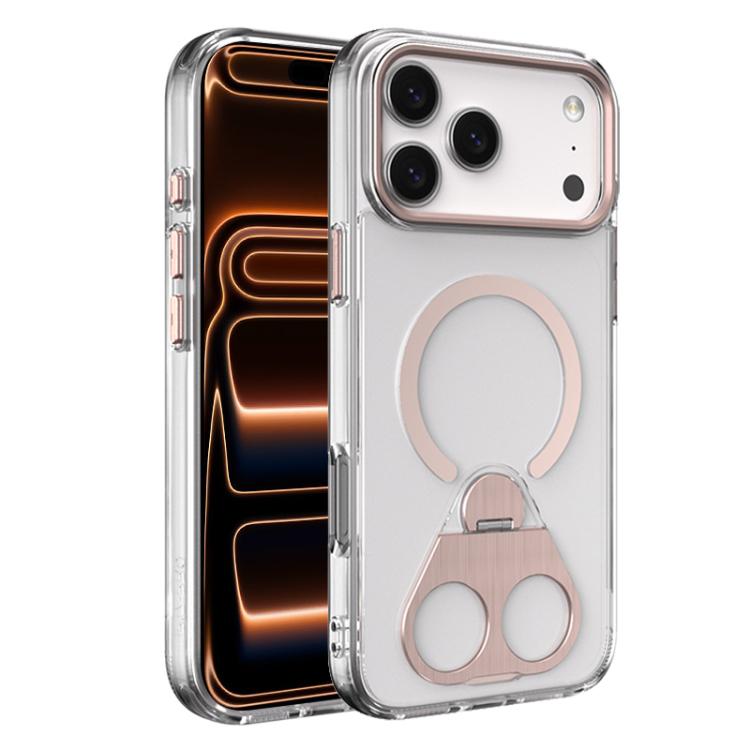 For iPhone 17 Pro High Transparent MagSafe TPU Phone Case with 360 Degrees Rotating Ring Holder(Pink)