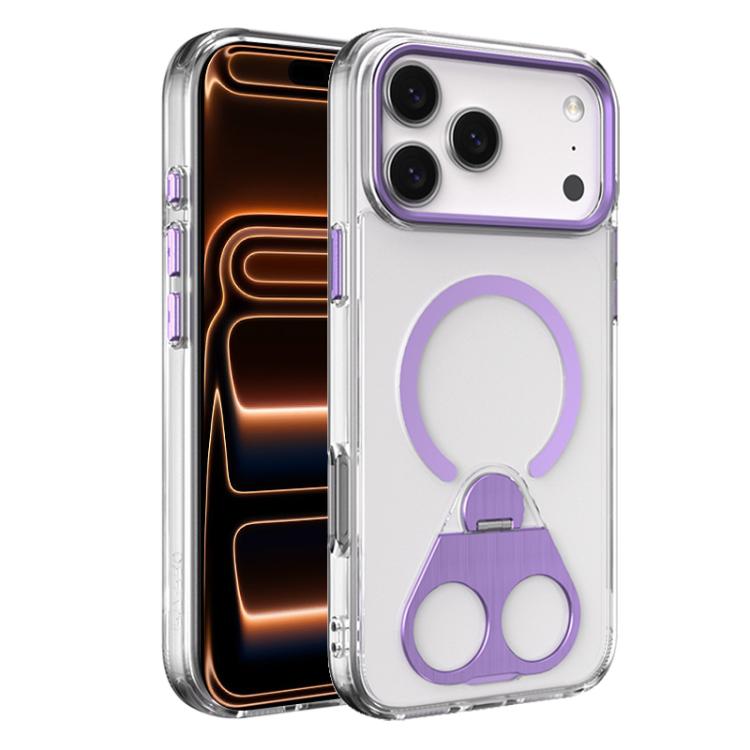 For iPhone 17 Pro High Transparent MagSafe TPU Phone Case with 360 Degrees Rotating Ring Holder(Purple)