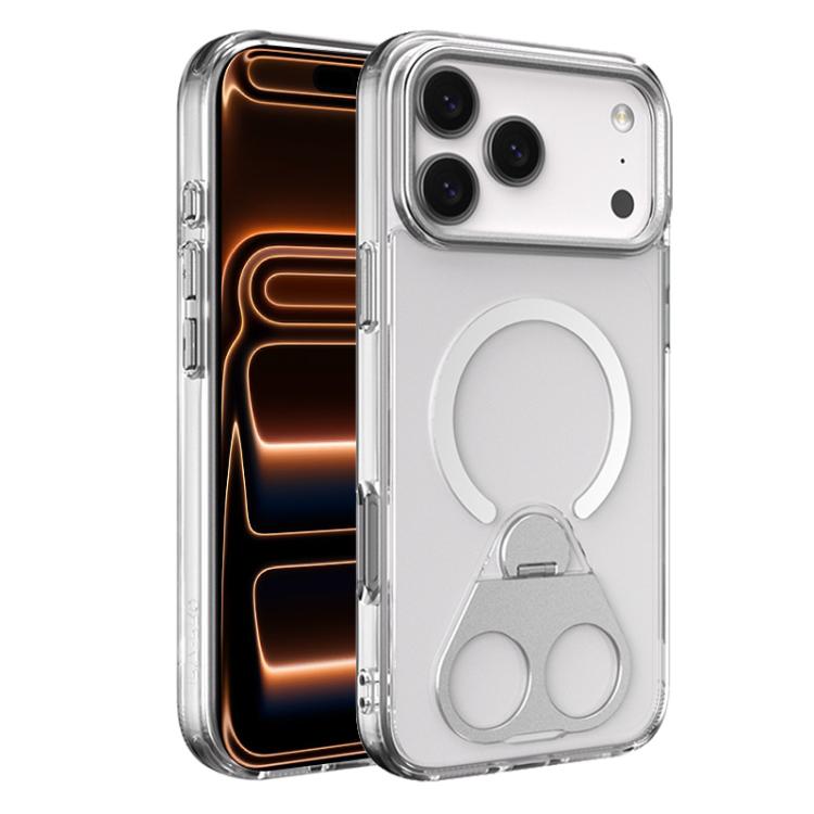 For iPhone 17 Pro High Transparent MagSafe TPU Phone Case with 360 Degrees Rotating Ring Holder(Silver)