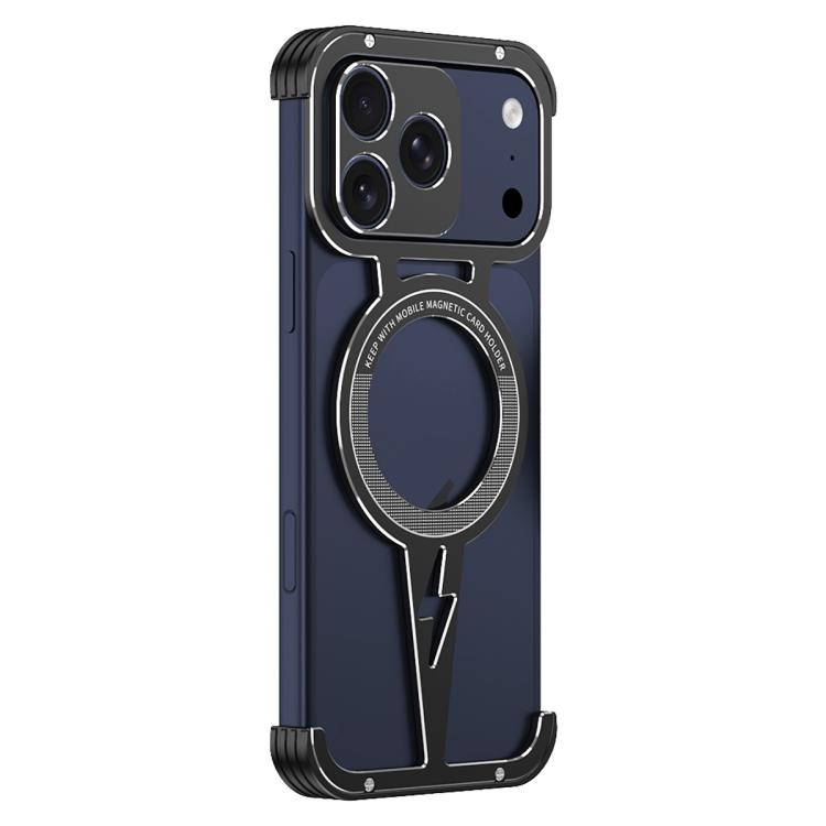 For iPhone 17 Pro Hollow Borderless Magnetic MagSafe Aluminum Alloy Phone Case(Black Silver)