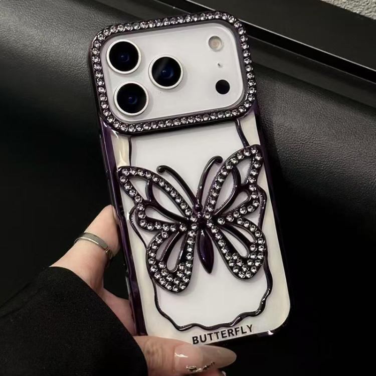 For iPhone 17 Pro Hollow Butterfly Electroplating TPU Phone Case(Dark Purple)