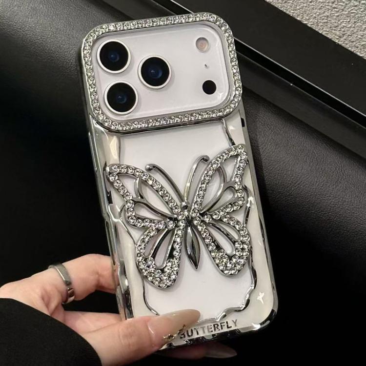 For iPhone 17 Pro Hollow Butterfly Electroplating TPU Phone Case(Silver)