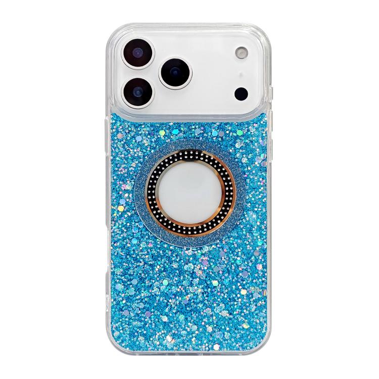 For iPhone 17 Pro Hollow Sequins Glitter MagSafe Electroplating Phone Case(Blue)