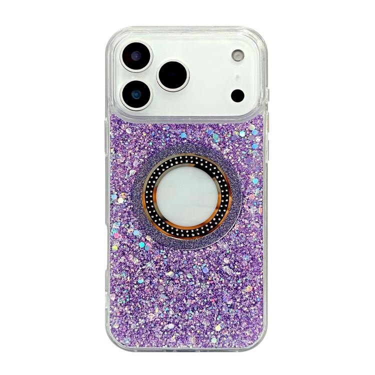 For iPhone 17 Pro Hollow Sequins Glitter MagSafe Electroplating Phone Case(Purple)
