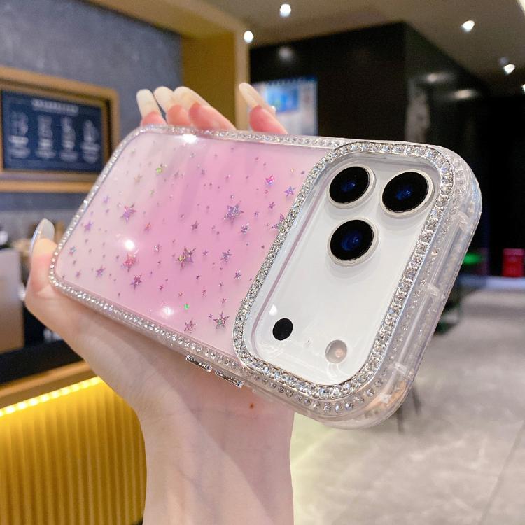 For iPhone 17 Pro Holographic Starry Pattern TPU Hybrid IMD Full Coverage Phone Case(Pink)