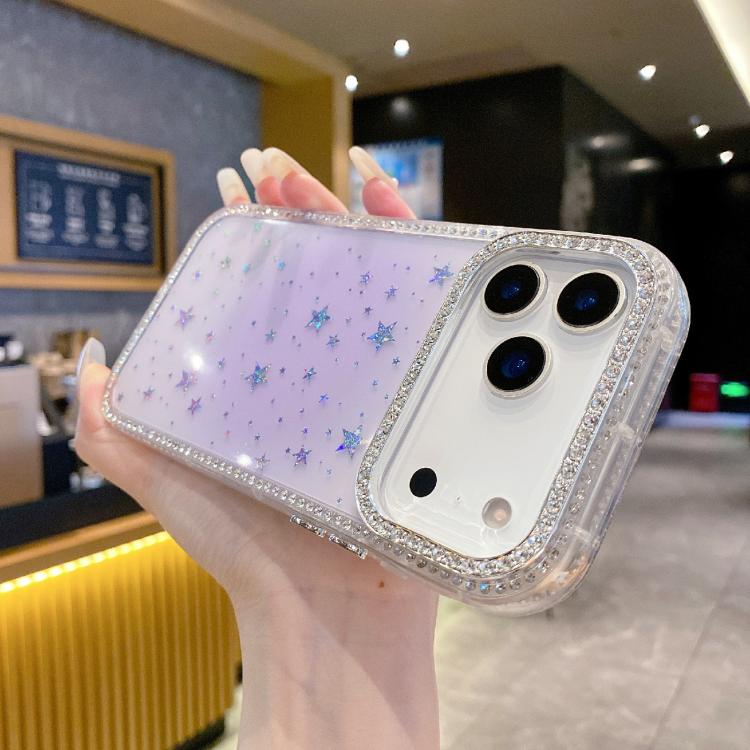 For iPhone 17 Pro Holographic Starry Pattern TPU Hybrid IMD Full Coverage Phone Case(Purple)