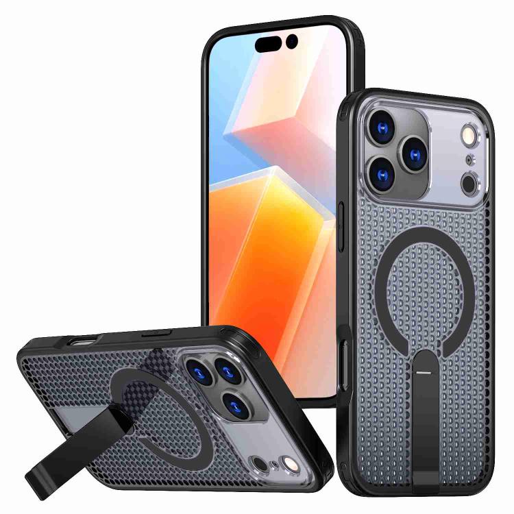 For iPhone 17 Pro Honeycomb Cooling MagSafe Holder Phone Case(Black)