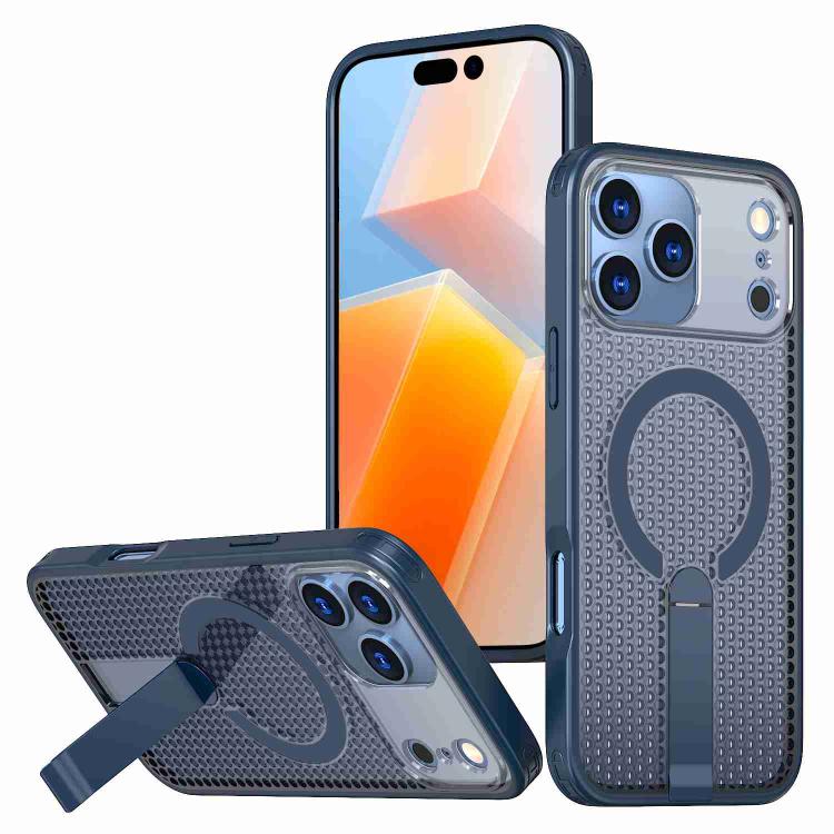 For iPhone 17 Pro Honeycomb Cooling MagSafe Holder Phone Case(Blue)