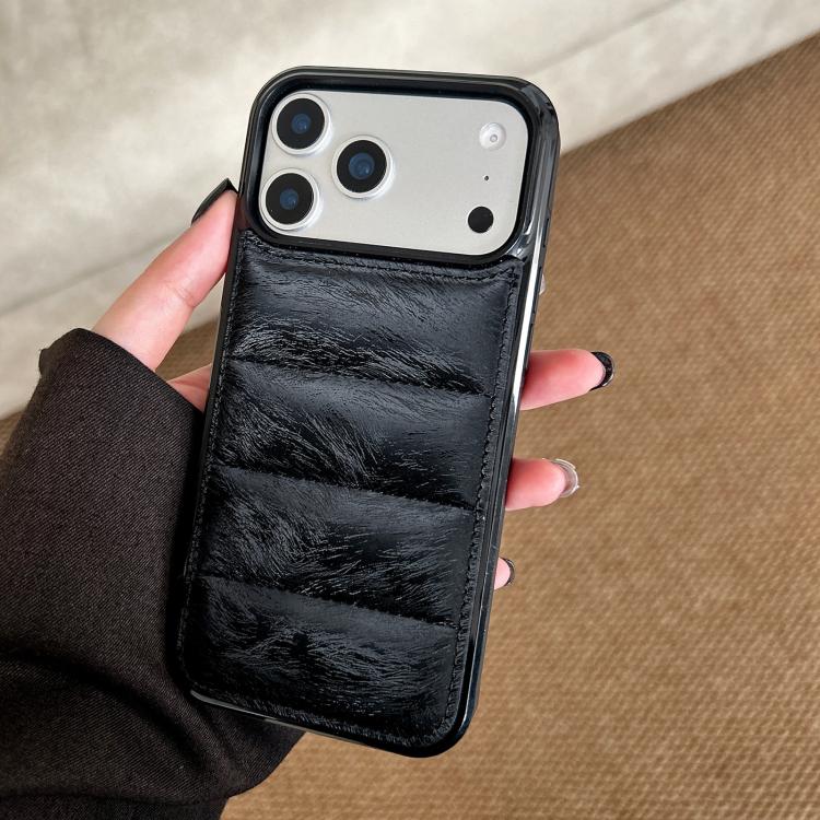 For iPhone 17 Pro Horsehair Eiderdown Cotton Filling Airbag PU + TPU Phone Case(Black)