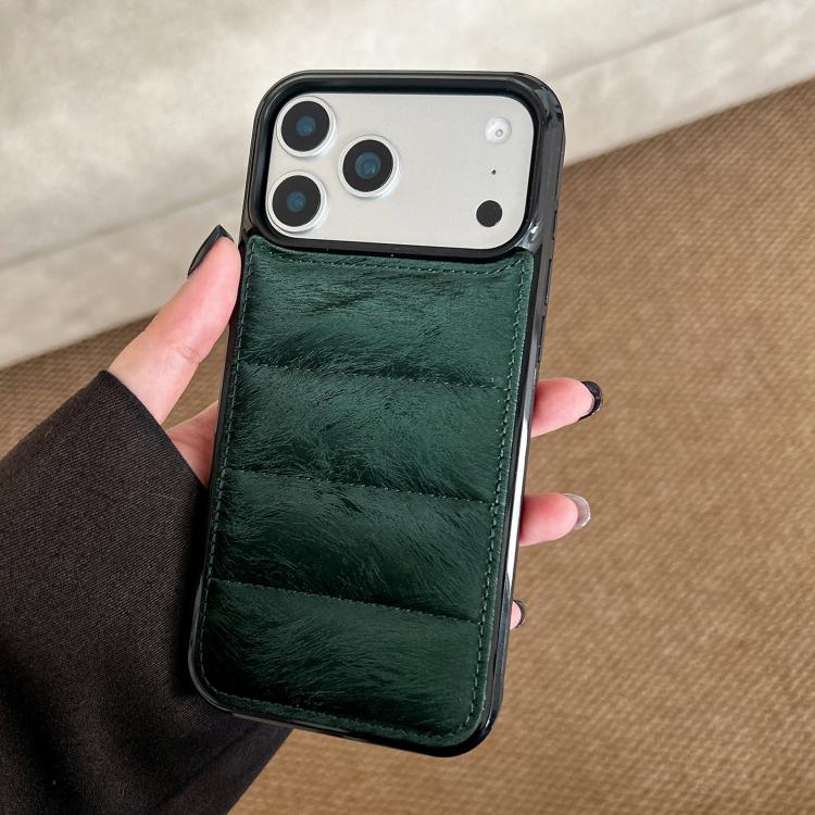 For iPhone 17 Pro Horsehair Eiderdown Cotton Filling Airbag PU + TPU Phone Case(Green)
