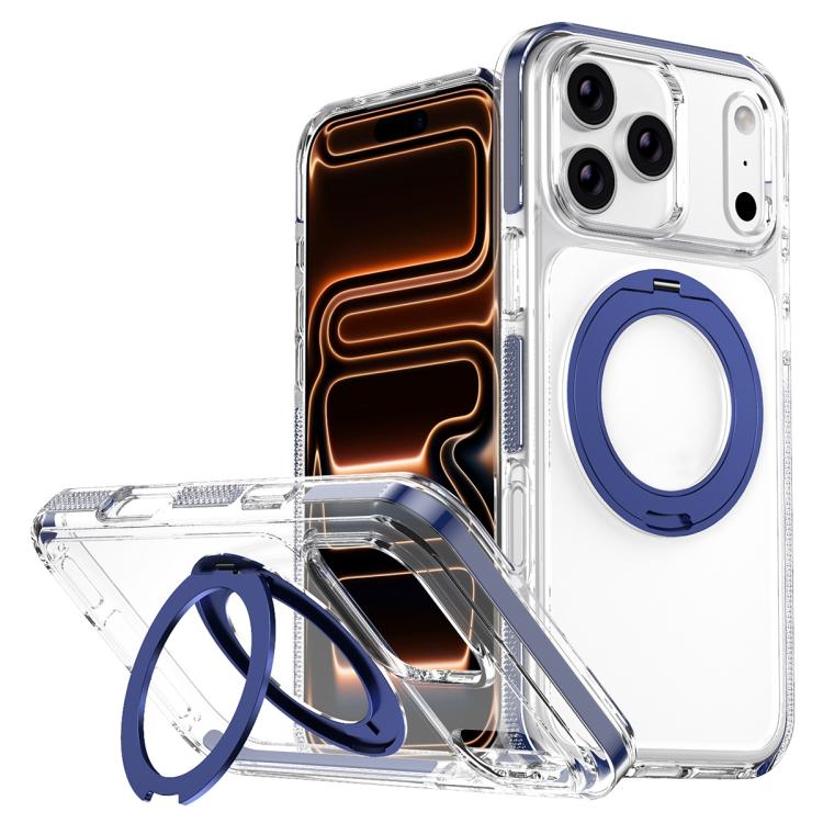 For iPhone 17 Pro Ice Armor Magnetic Rotation Holder PC Hybrid TPU Phone Case(Blue)