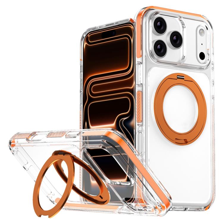 For iPhone 17 Pro Ice Armor Magnetic Rotation Holder PC Hybrid TPU Phone Case(Orange)