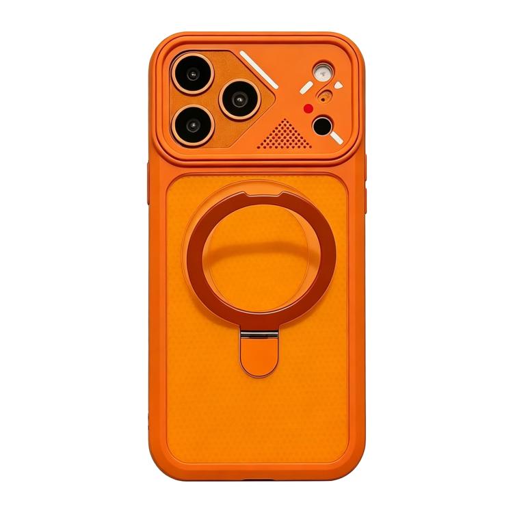 For iPhone 17 Pro Ice Armor Rotating Pivot Bracket Holder Magnetic Phone Case(Orange)