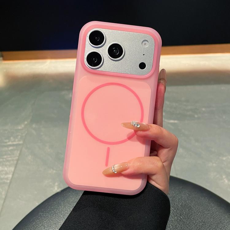 For iPhone 17 Pro Ice Cream Skin Feel Liquid Silicone Fine Circle Magnetic Phone Case(Berry Pink)