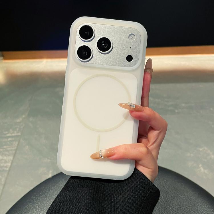 For iPhone 17 Pro Ice Cream Skin Feel Liquid Silicone Fine Circle Magnetic Phone Case(White)