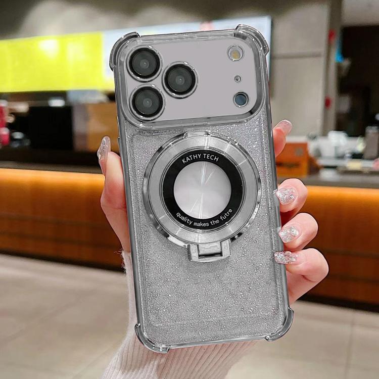 For iPhone 17 Pro Invisible Holder Gradient Glitter Magsafe Phone Case(Silver)
