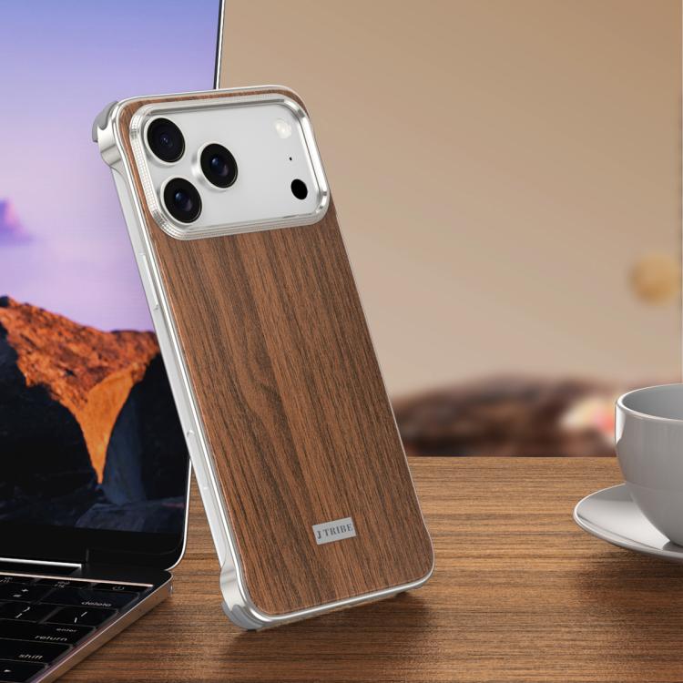 For iPhone 17 Pro J TRIBE Metal Frameless Wood Texture MagSafe Phone Case(Walnut)