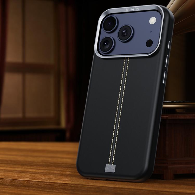 For iPhone 17 Pro Jazz Series Retro Vegan Leather Textured Metal Frame Magnetic Phone Case(Black)