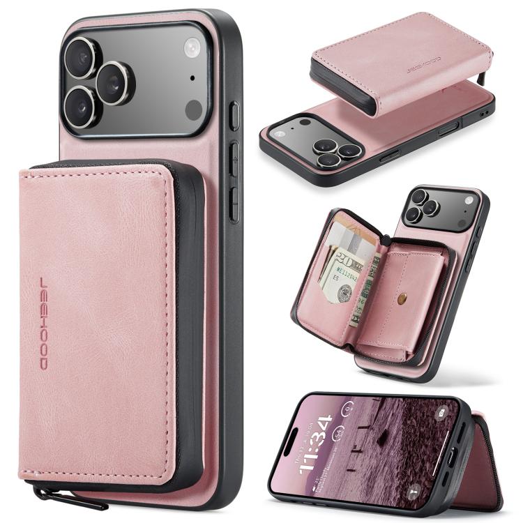 For iPhone 17 Pro JEEHOOD J02 Magnetic Zipper Horizontal Flip Leather Phone Case(Pink)