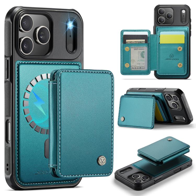 For iPhone 17 Pro JEEHOOD J05 Business Magnetic Style RFID Leather Phone Case(Blue Green)