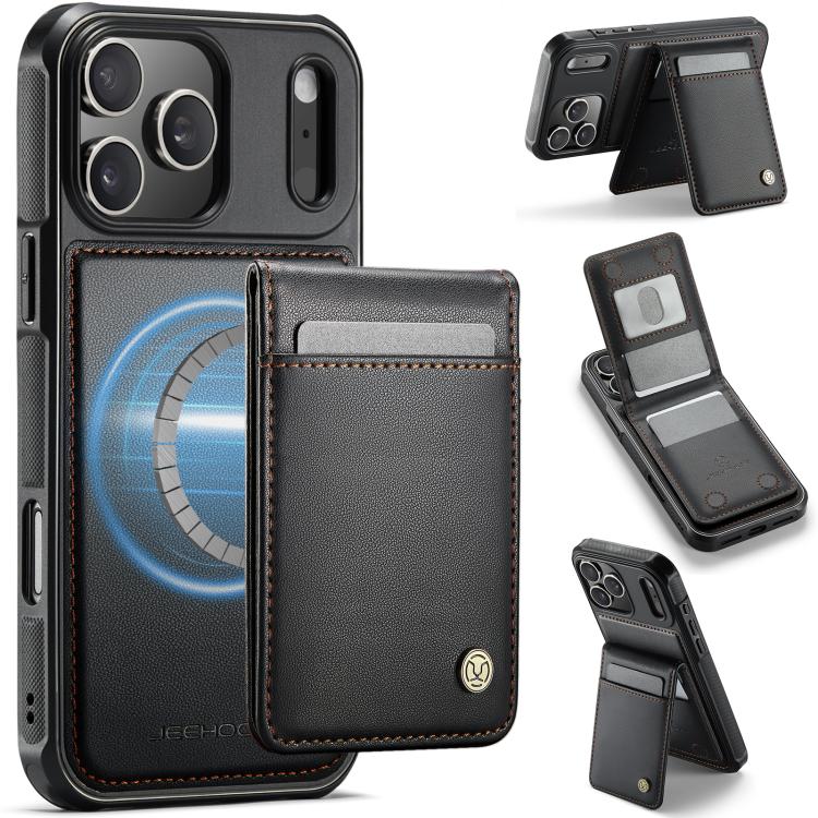 For iPhone 17 Pro JEEHOOD J06 British Style RFID MagSafe Card Bag PU Phone Case(Black)