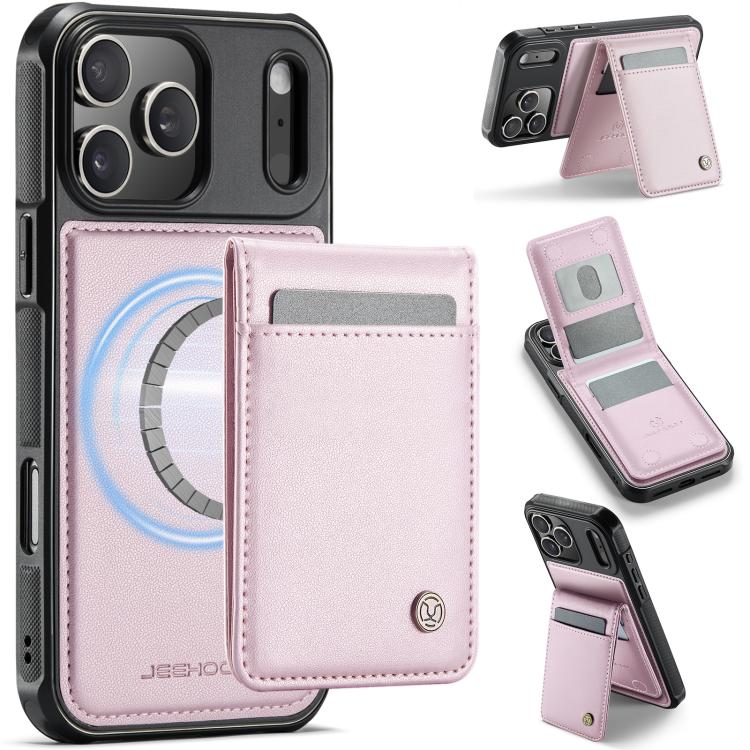 For iPhone 17 Pro JEEHOOD J06 British Style RFID MagSafe Card Bag PU Phone Case(Pink)