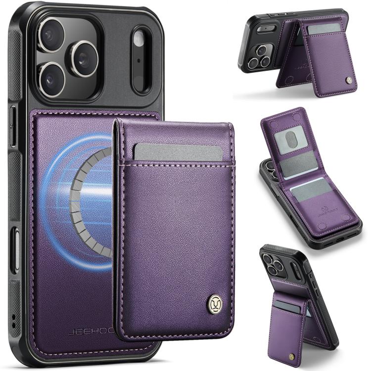 For iPhone 17 Pro JEEHOOD J06 British Style RFID MagSafe Card Bag PU Phone Case(Purple)
