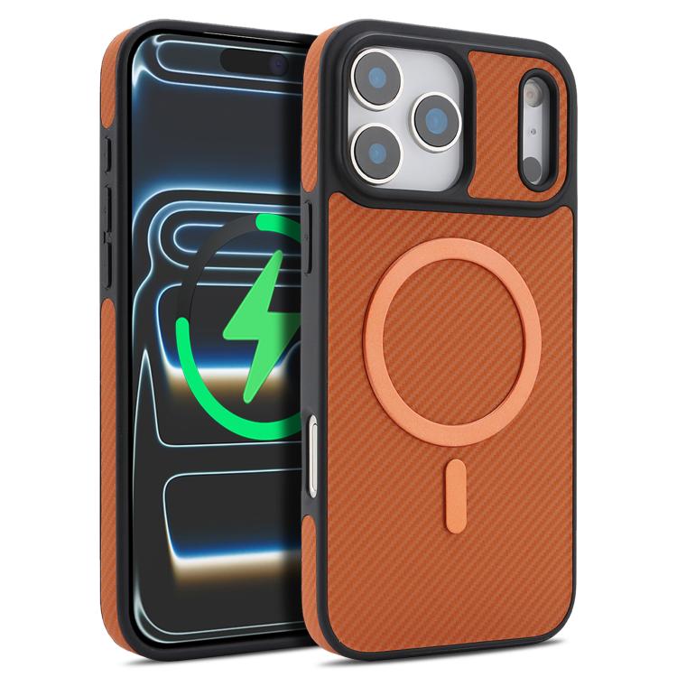 For iPhone 17 Pro Kalebol Carbon Fiber MagSafe Phone Case(Brown)