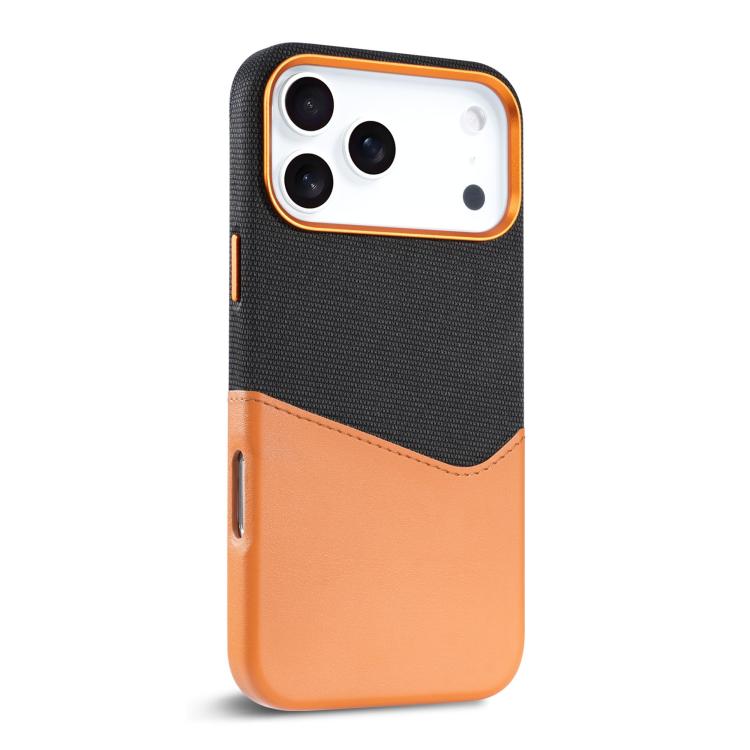 For iPhone 17 Pro Kalebol Cloth Textue Stitching Card Slot Magnetic Phone Case(Brown)