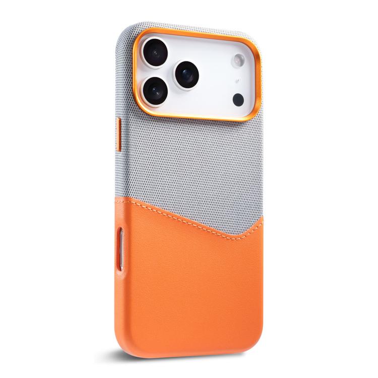 For iPhone 17 Pro Kalebol Cloth Textue Stitching Card Slot Magnetic Phone Case(Orange)