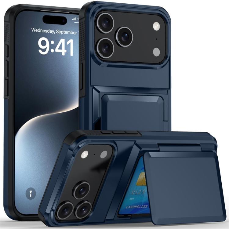 For iPhone 17 Pro Kalebol Flip Card Wallet Holder Shockproof Phone Case(Blue)