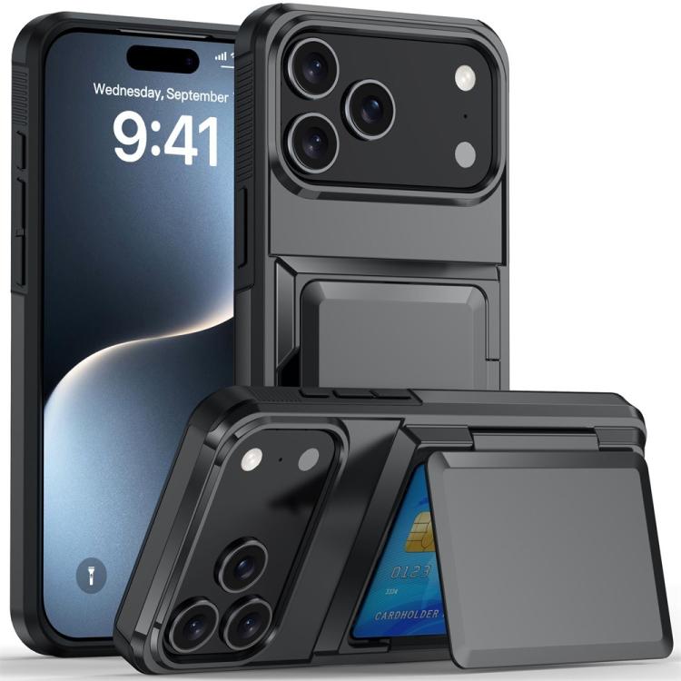 For iPhone 17 Pro Kalebol Flip Card Wallet Holder Shockproof Phone Case(Gray)