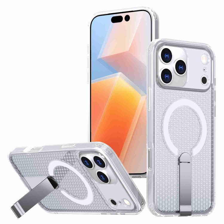 For iPhone 17 Pro kalebol Honeycomb Cooling MagSafe Holder Phone Case(Frosted Transparent)