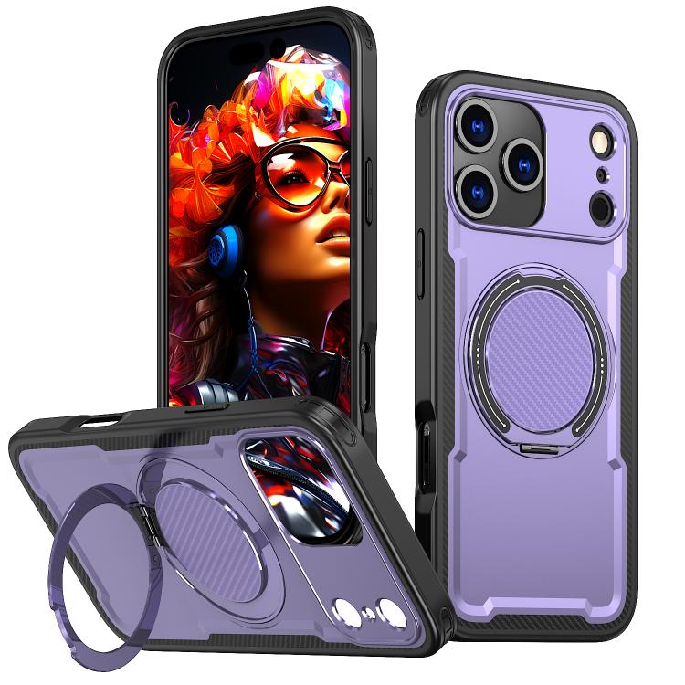 For iPhone 17 Pro kalebol Metal 360 Degree Rotation Holder MagSafe Phone Case(Purple)