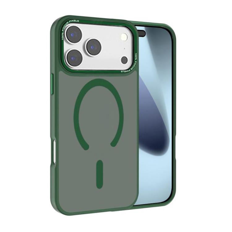 For iPhone 17 Pro Kalebol Metal Lens Frame MagSafe Frosted PC Phone Case(Dark Green)