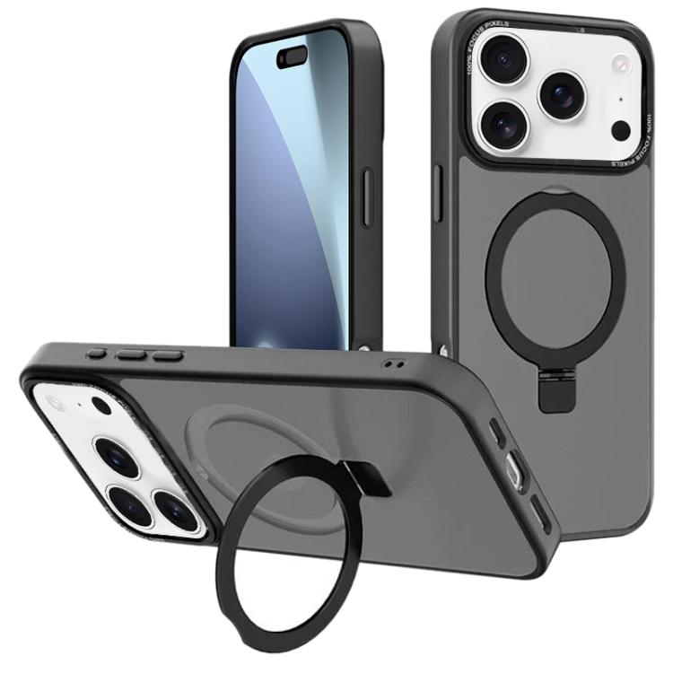 For iPhone 17 Pro Kalebol Metal Lens Frame MagSafe Holder Frosted PC Phone Case(Black)