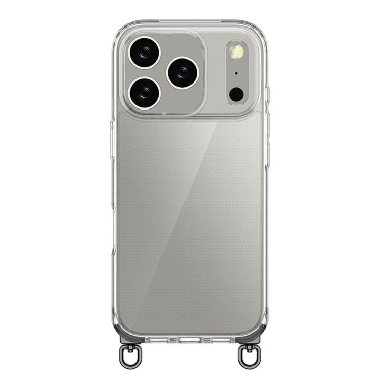 For iPhone 17 Pro Kalebol Minimalist High Transparency Multi Color Rotating Lanyard Hole Phone Case(Black)