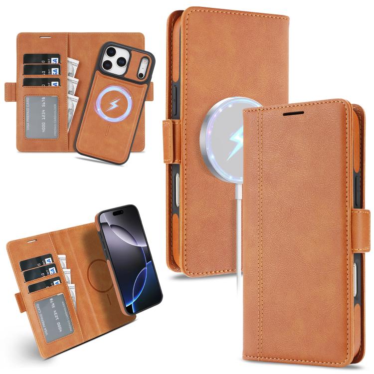 For iPhone 17 Pro Kalebol Strong Magnetic MagSafe Ring 2 In 1 Split Leather Phone Case(Brown)
