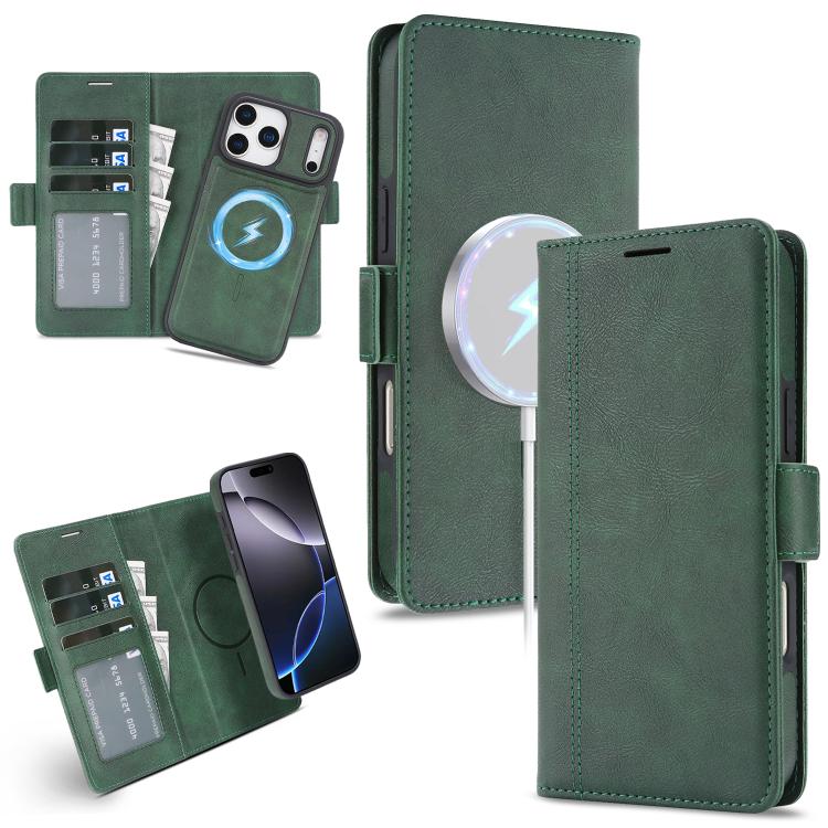 For iPhone 17 Pro Kalebol Strong Magnetic MagSafe Ring 2 In 1 Split Leather Phone Case(Green)